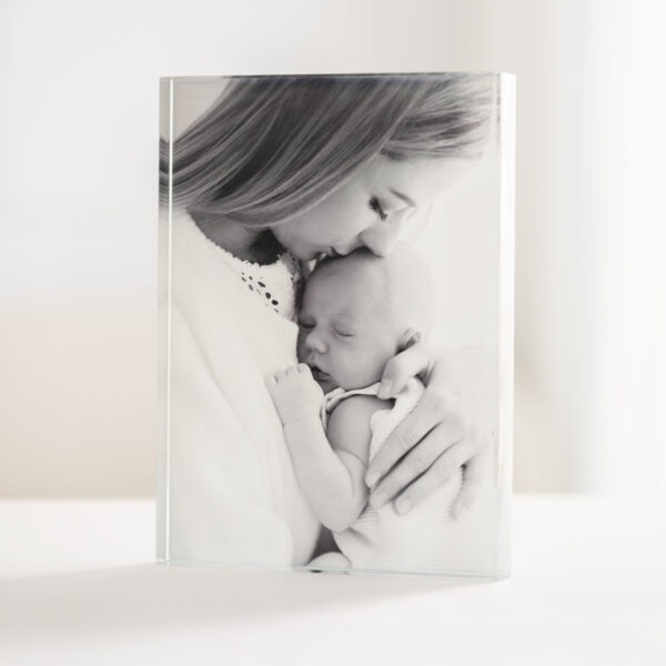 Bloc photo artisanal en verre avec sublimation, fabriqué au Luxembourg pour sublimer vos images