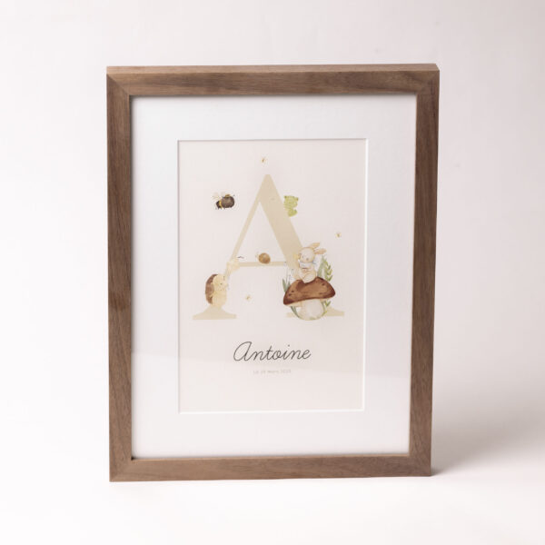 Affiche lettre de naissance artisanale personnalisable avec les informations du bébé, fabriquée au Luxembourg